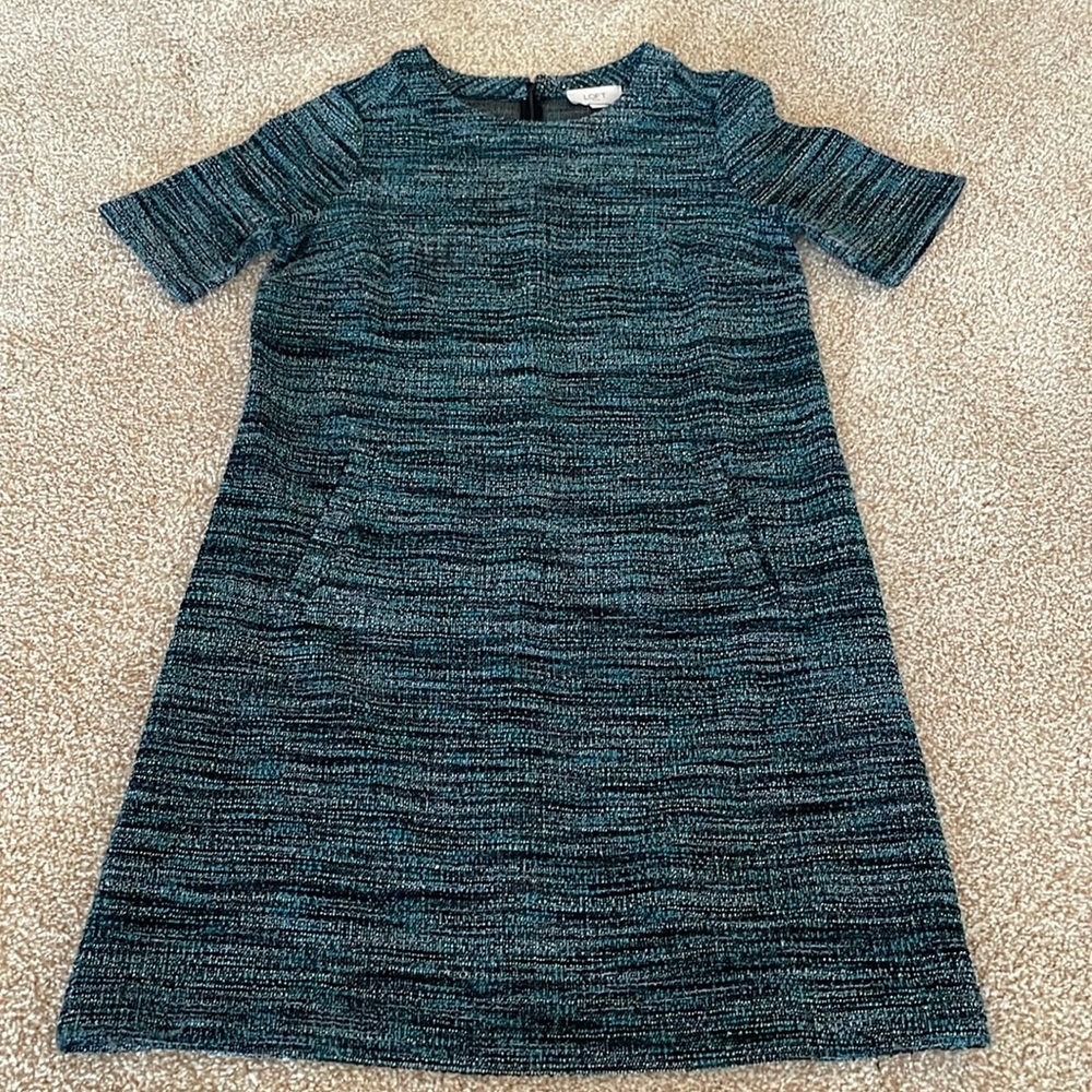 Loft Blue Tweed Pocket Dress size XS